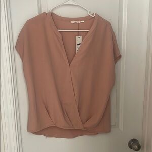 Francesca's Collections Pink Wrap Blouse with Cap Sleeves